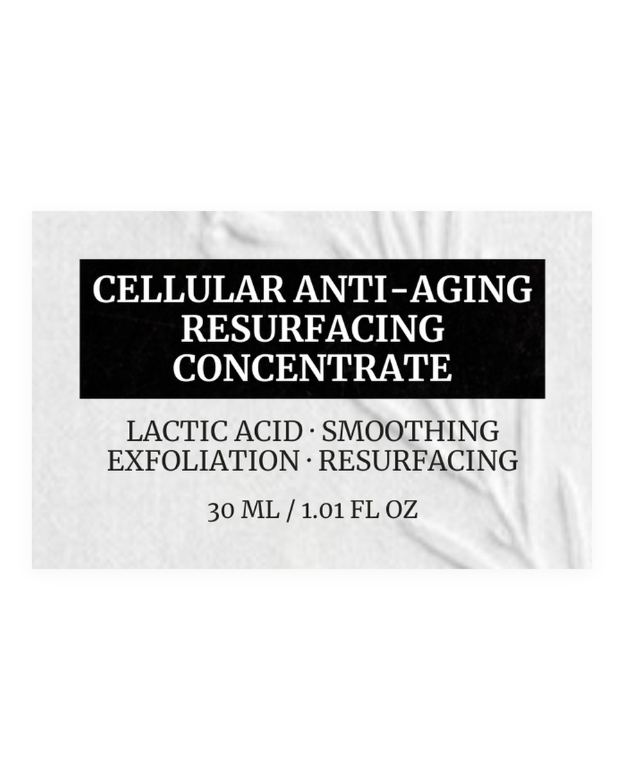CELLULAR ANTI-AGING RESURFACING CONCENTRATE product label, lactic acid, smoothing exfoliation, resurfacing, 30 ml / 1.01 fl oz