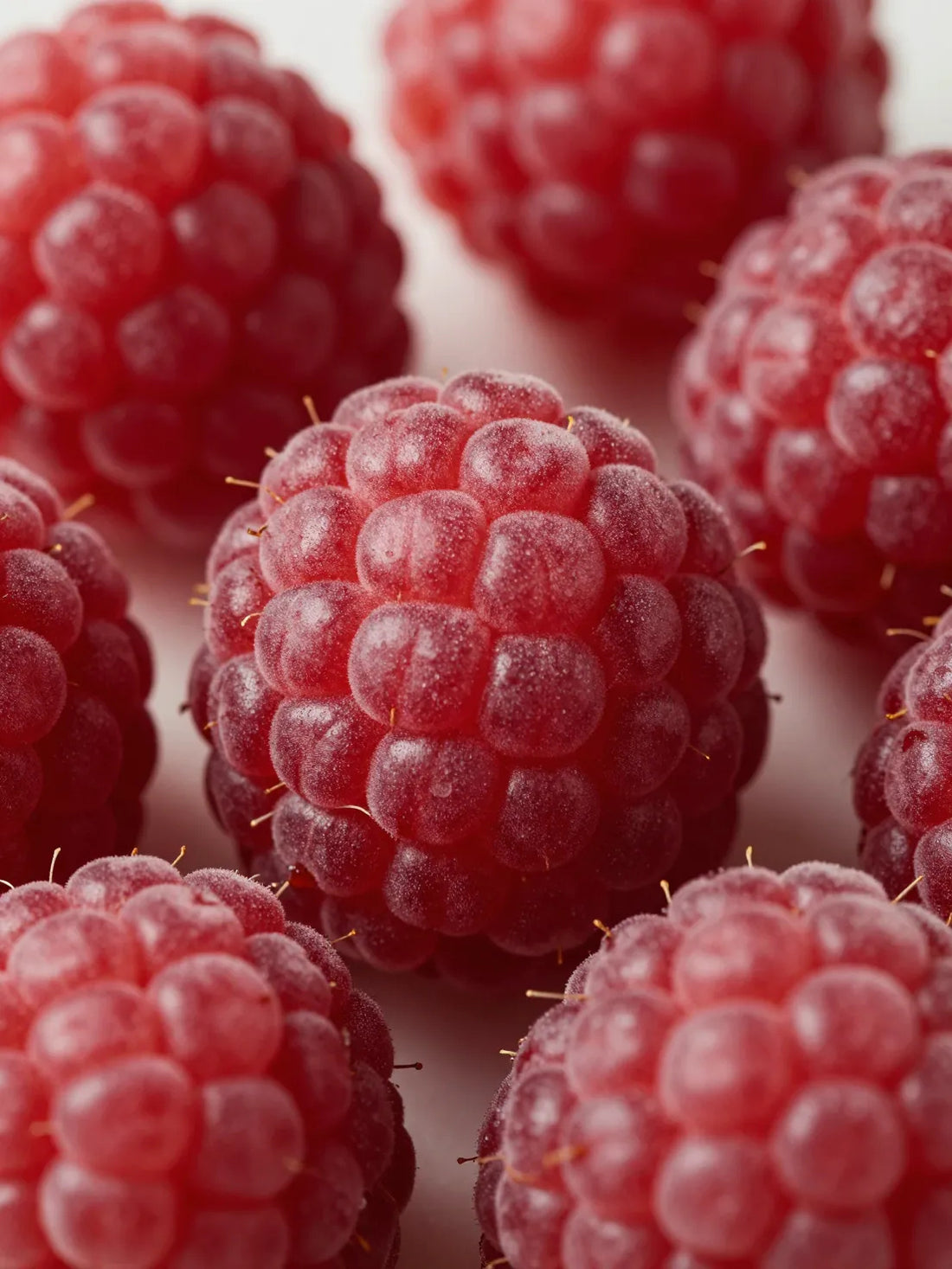 Whole Raspberry fruit, close botanical macro, natural skin and colour variation, BOTANICAL SOOTHING HYALURONATE BIPHASIC REMOVER