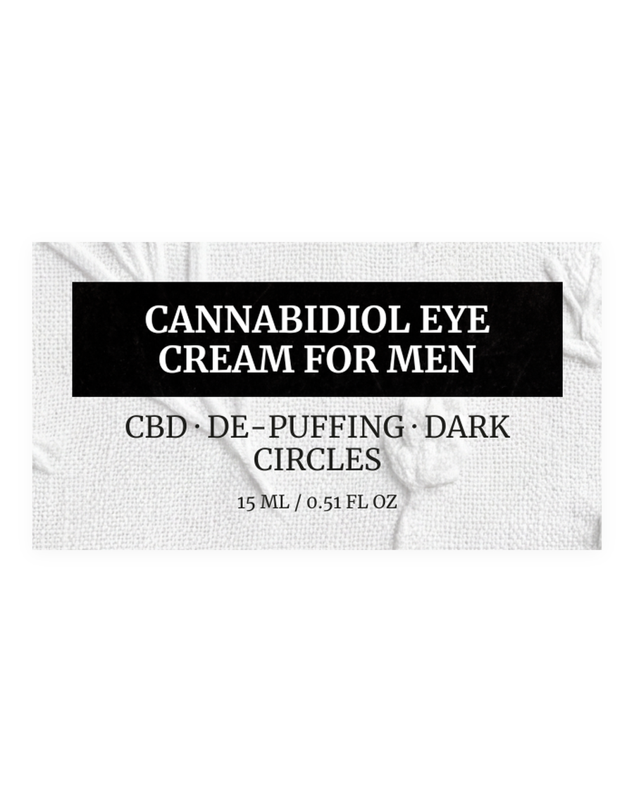 CANNABIDIOL EYE CREAM FOR MEN product label, CBD, de-puffing, dark circles, 15 ml / 0.51 fl oz