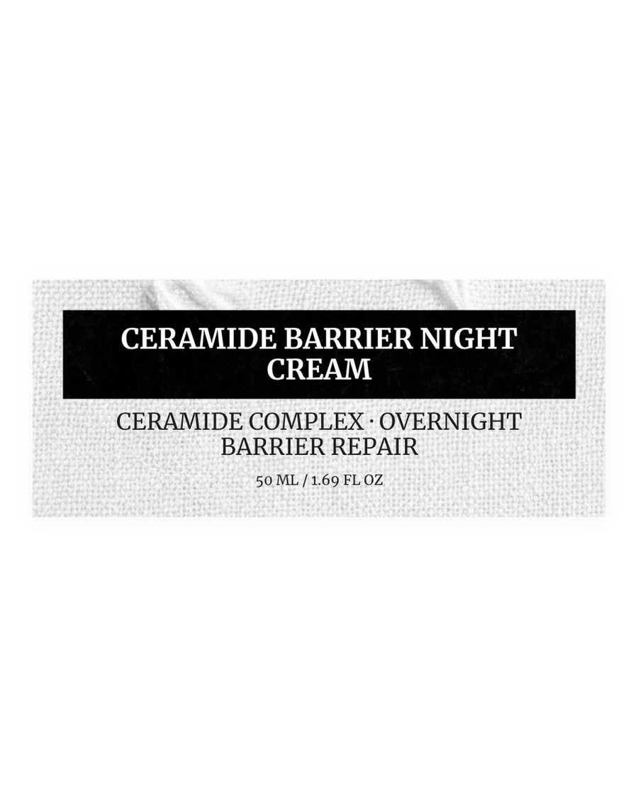 CERAMIDE BARRIER NIGHT CREAM product label, ceramide complex, overnight barrier repair, 50 ml / 1.69 fl oz