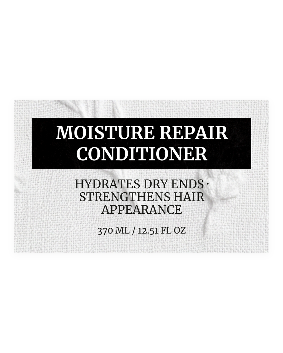MOISTURE REPAIR CONDITIONER product label, hydrates dry ends, strengthens hair appearance, 370 ml / 12.51 fl oz