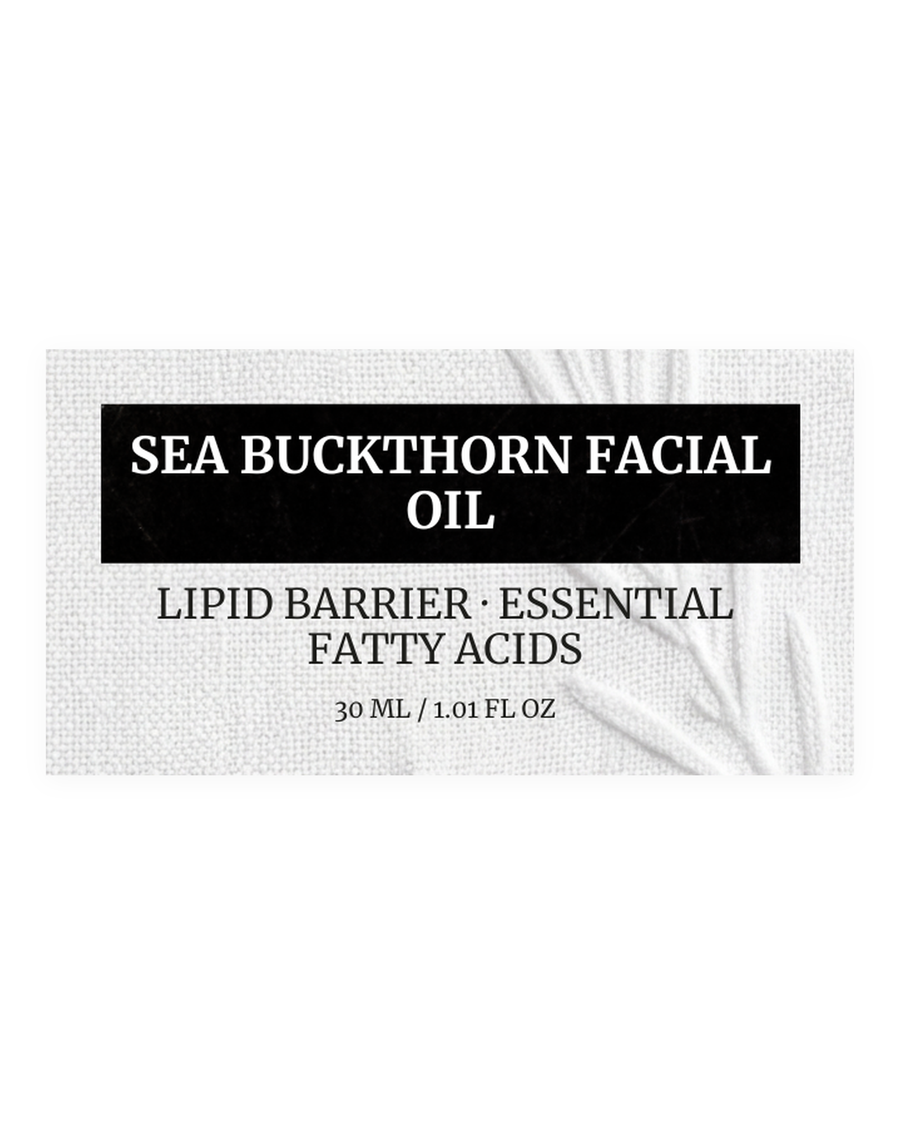 SEA BUCKTHORN FACIAL OIL product label, lipid barrier, essential fatty acids, 30 ml / 1.01 fl oz