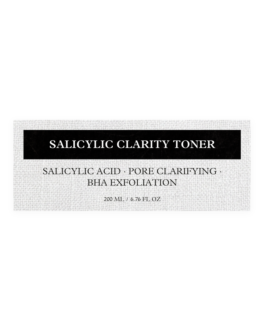 SALICYLIC CLARITY TONER product label, salicylic acid, pore clarifying, BHA exfoliation, 200 ml / 6.76 fl oz