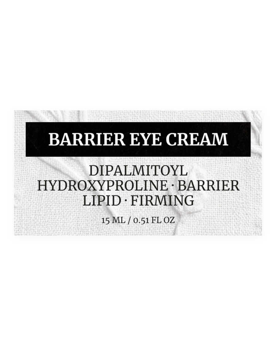 BARRIER EYE CREAM product label, dipalmitoyl hydroxyproline, barrier lipid, firming, 15 ml / 0.51 fl oz