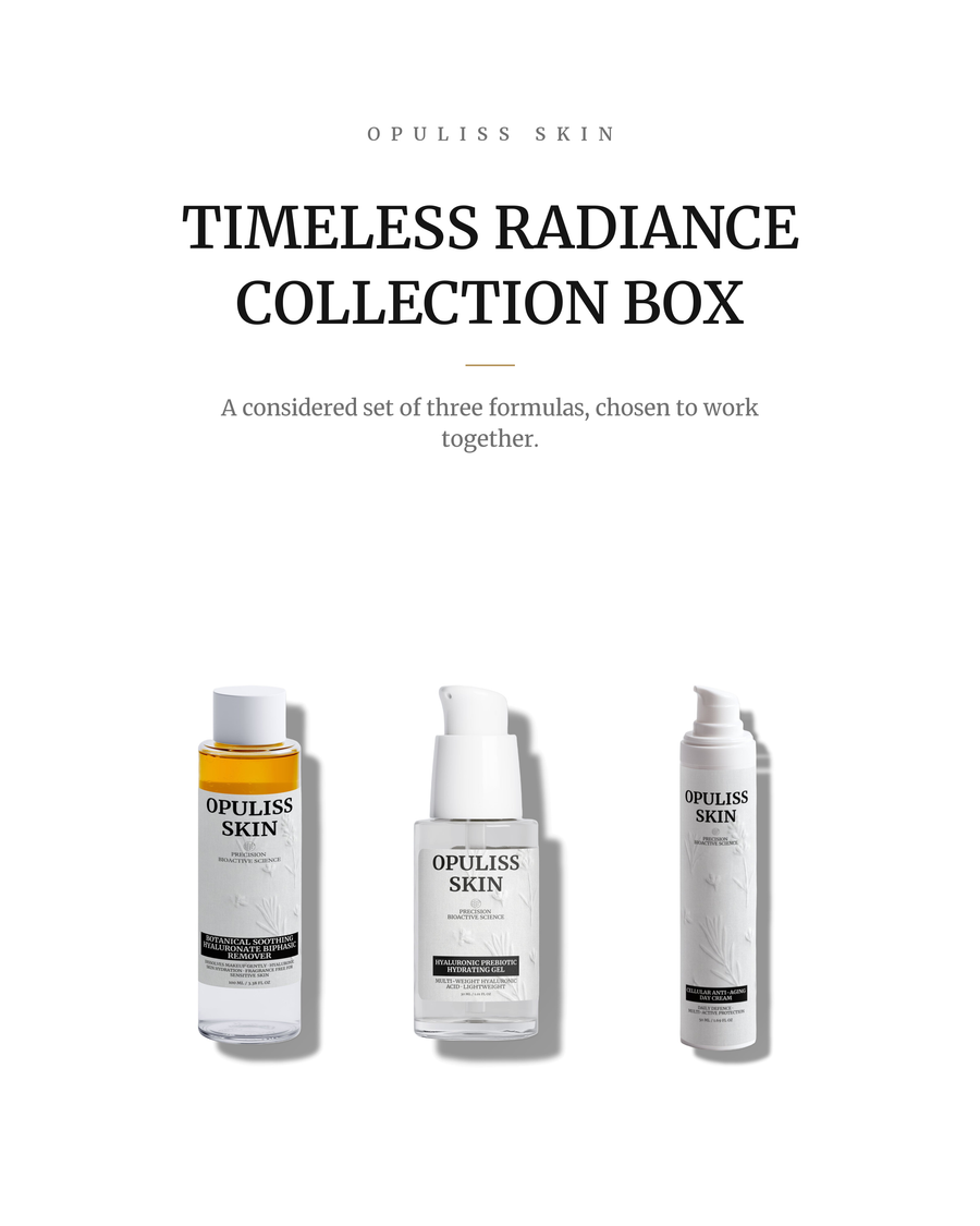 Timeless Radiance Collection Box, the formulas of the set shown together