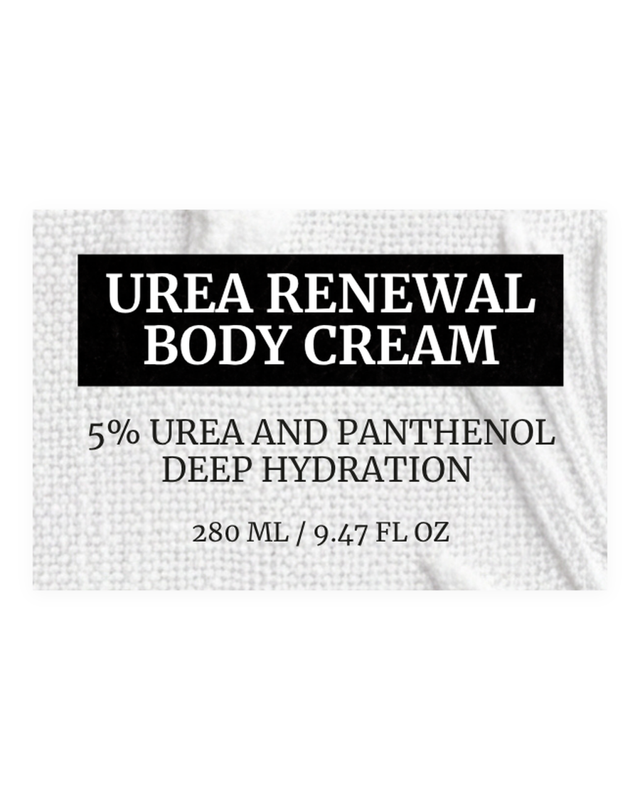 UREA RENEWAL BODY CREAM product label, 5% urea and panthenol deep hydration, 280 ml / 9.47 fl oz