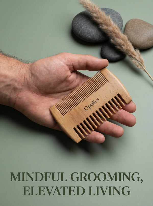 Premium Bamboo Beard Comb For Men Dual Wide And Fine Teeth