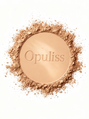 Opuliss powder with a circular arrangement of powder around it on a white background