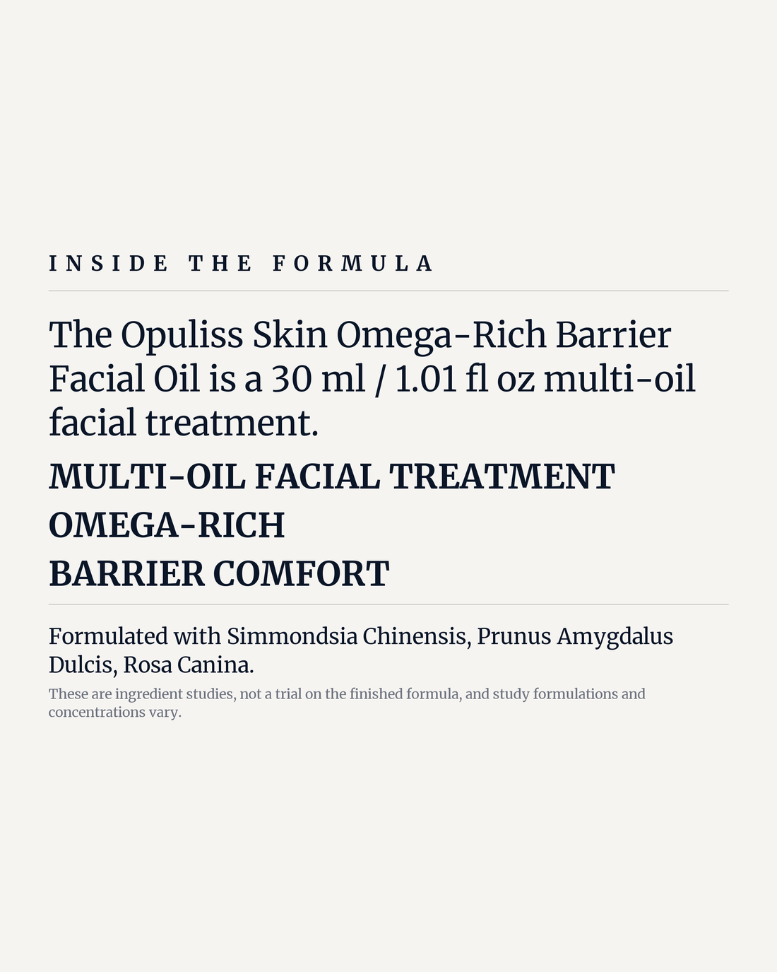 OMEGA-RICH BARRIER FACIAL OIL potency panel, multi-oil facial treatment, omega-rich, barrier comfort