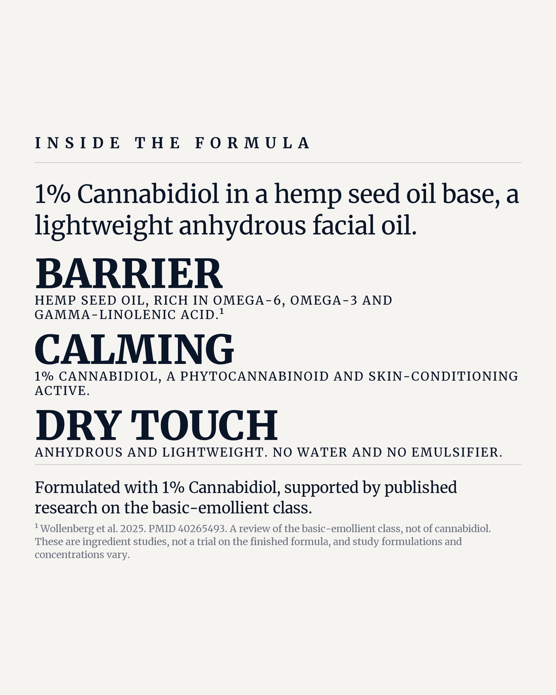 CBD BARRIER FACIAL OIL potency panel, barrier, calming, dry touch