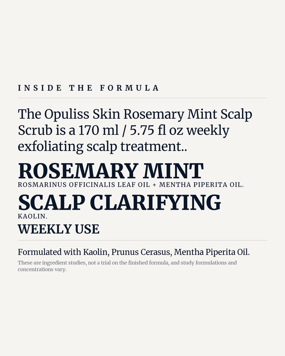 ROSEMARY MINT SCALP SCRUB potency panel, rosemary mint, scalp clarifying, weekly use