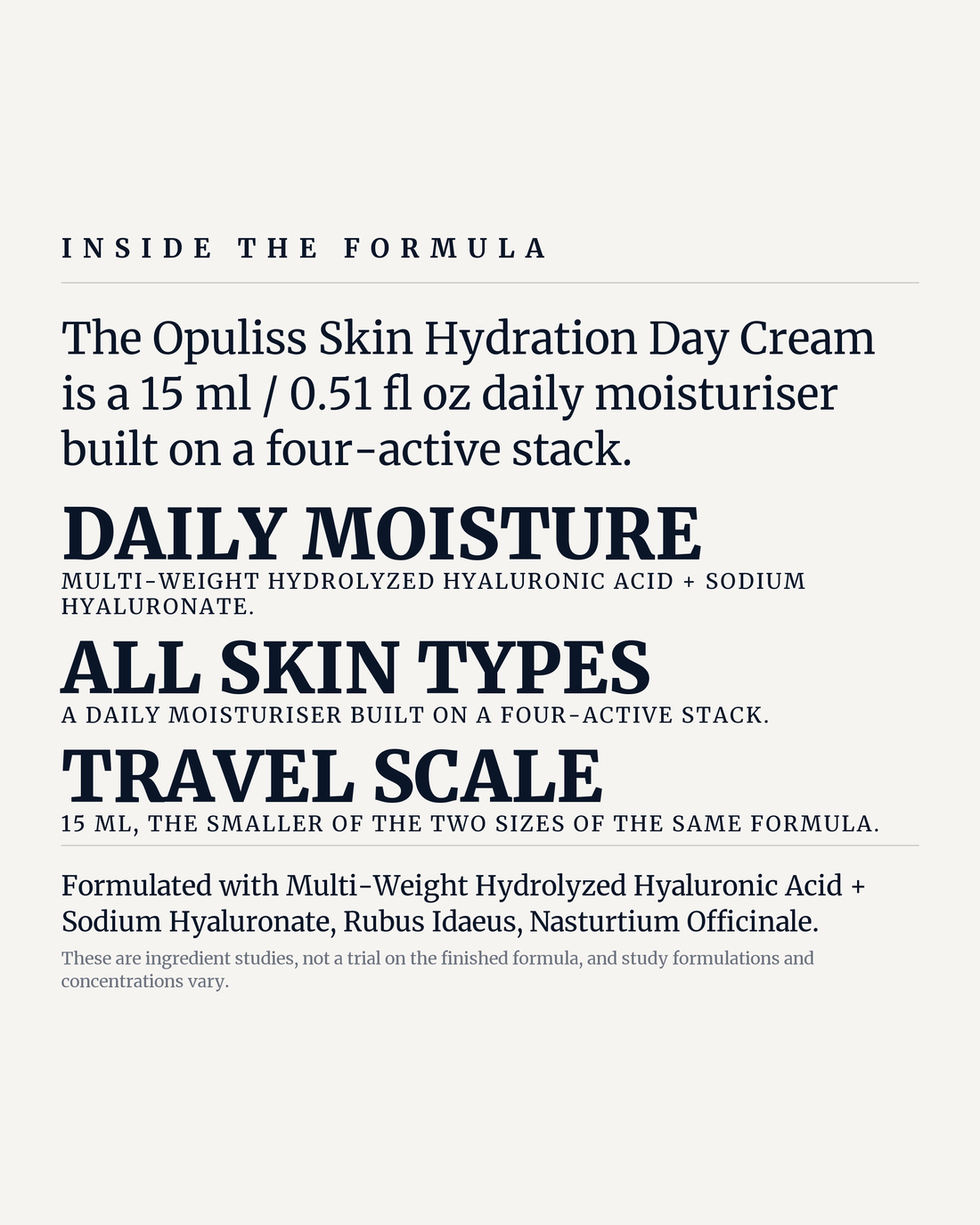 HYDRATION DAY CREAM 15 ML potency panel, daily moisture, all skin types, travel scale