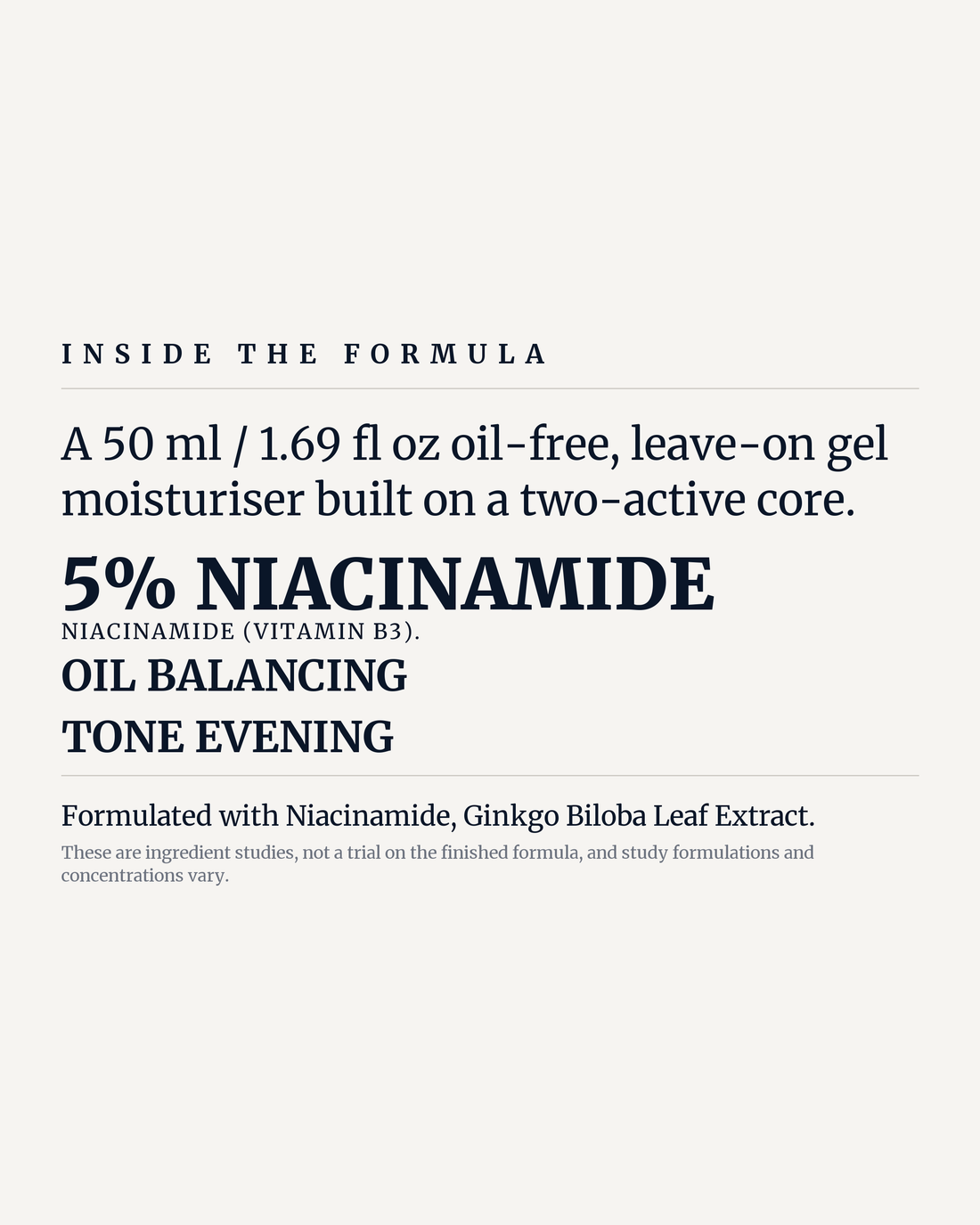 NIACINAMIDE SKIN BALANCING GEL FOR MEN potency panel, 5% niacinamide, oil balancing, tone evening