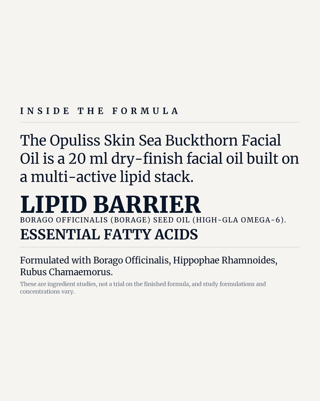 SEA BUCKTHORN FACIAL OIL potency panel, lipid barrier, essential fatty acids