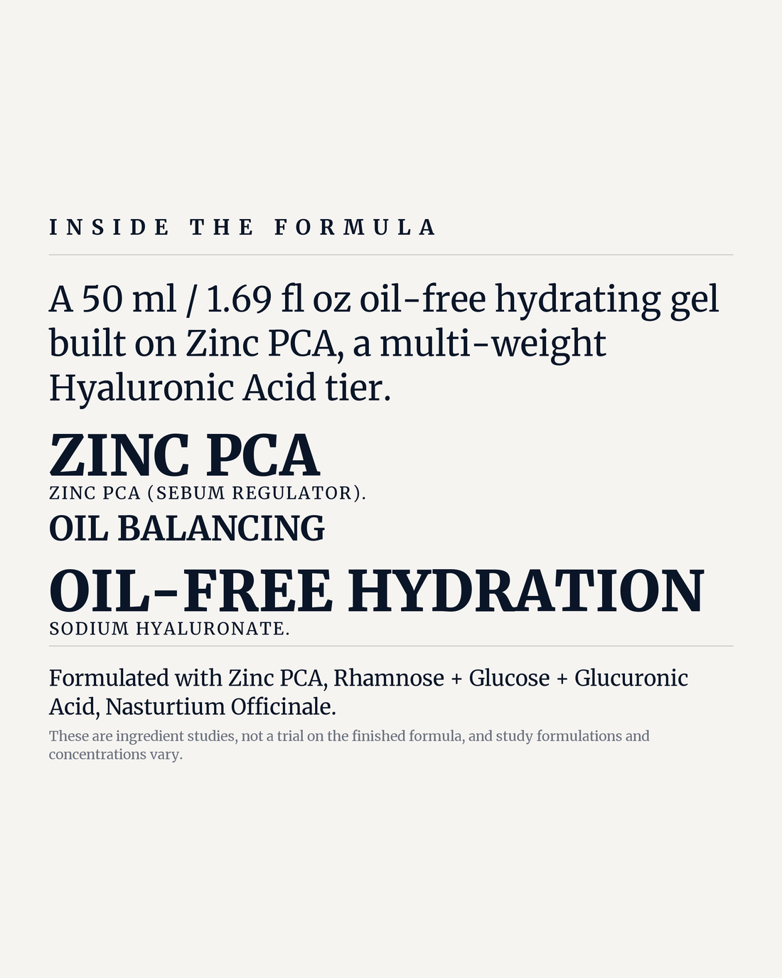 ZINC PCA BALANCING GEL potency panel, zinc pca, oil balancing, oil-free hydration