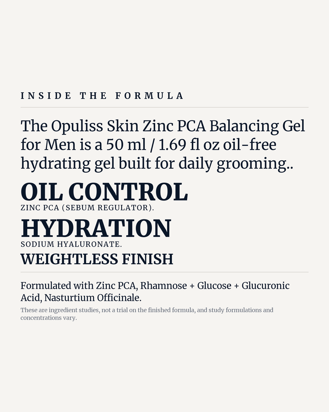 ZINC PCA BALANCING GEL FOR MEN potency panel, oil control, hydration, weightless finish