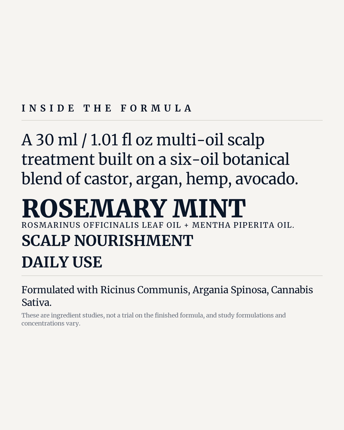 ROSEMARY MINT SCALP OIL potency panel, rosemary mint, scalp nourishment, daily use
