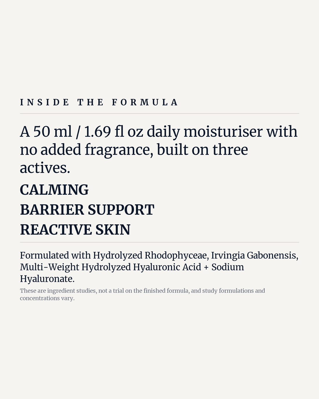 RHODOPHYCEAE HYDRATION MOISTURISER potency panel, calming, barrier support, reactive skin