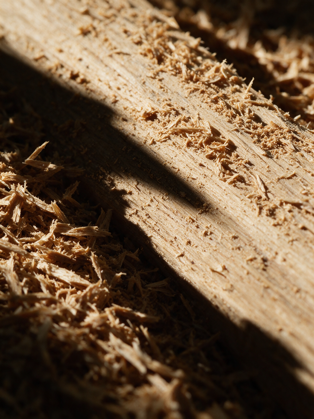 Sandalwood shavings and rasped powder, warm pale timber