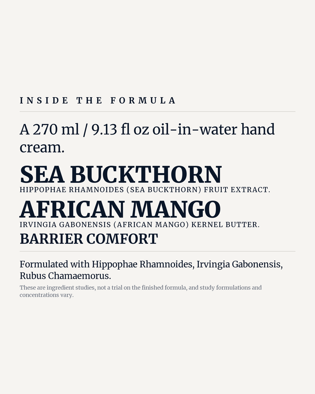 REPAIR HAND CREAM SANDALWOOD potency panel, sea buckthorn, african mango, barrier comfort