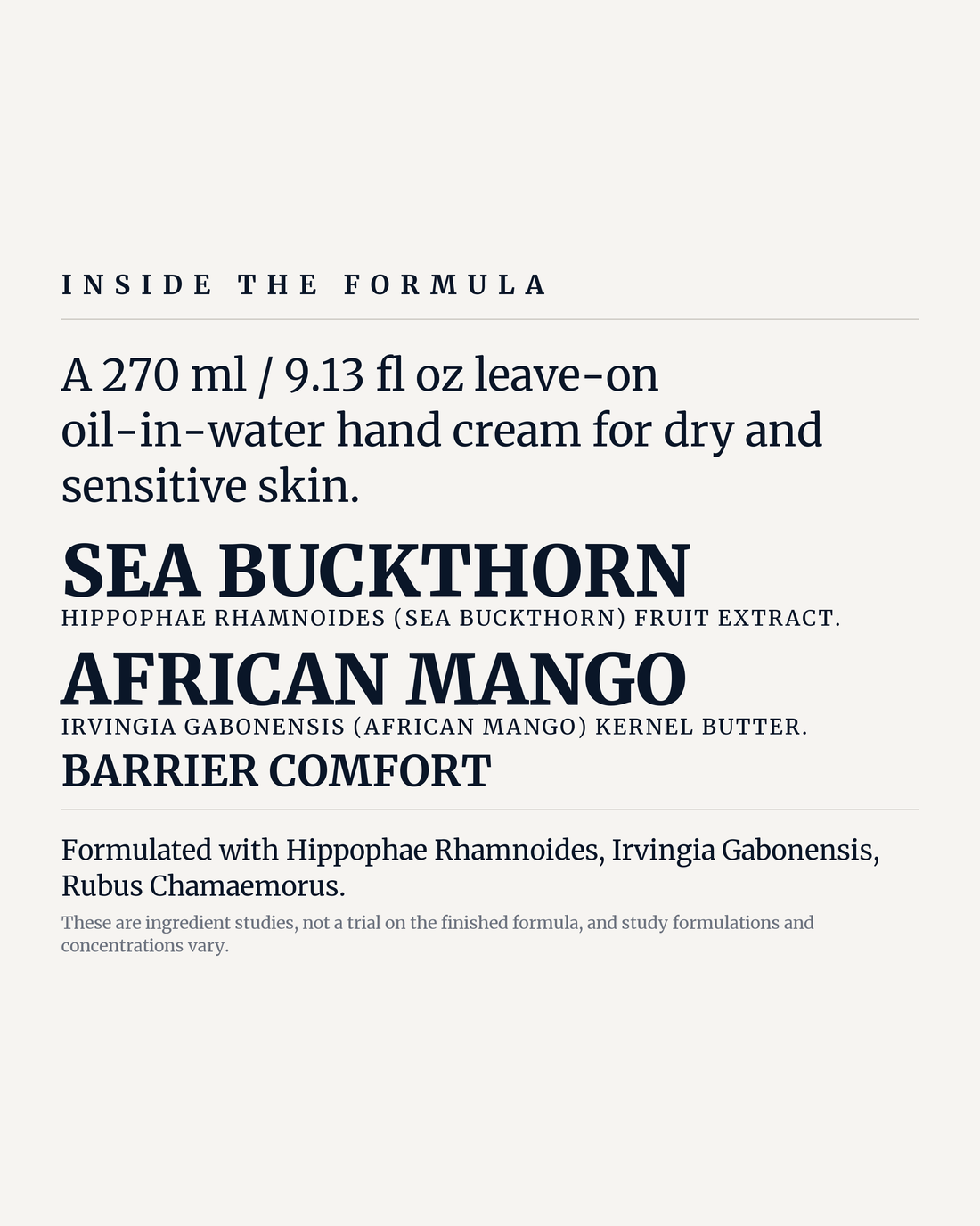 REPAIR HAND CREAM AMBER potency panel, sea buckthorn, african mango, barrier comfort